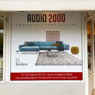 Schaufensterfolierung für AUDIO2000 in Wuppertal.